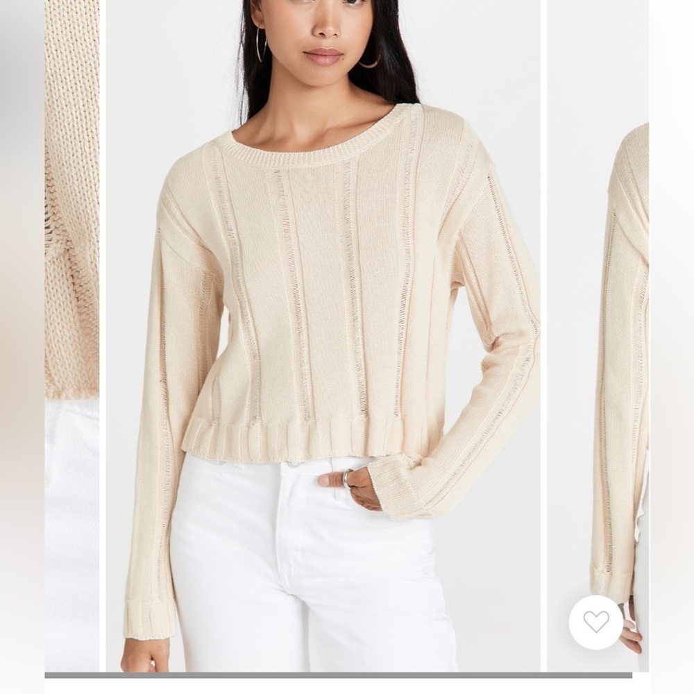 NWT 525 Cotton Novelty Rib Crew Neck Sweater Knit Cream Size S / XS